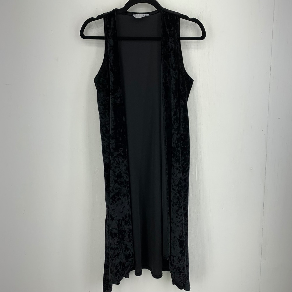 Lightheart Crushed Velvet Open Front Longline Duster Vest Gothic Grunge Boho S M